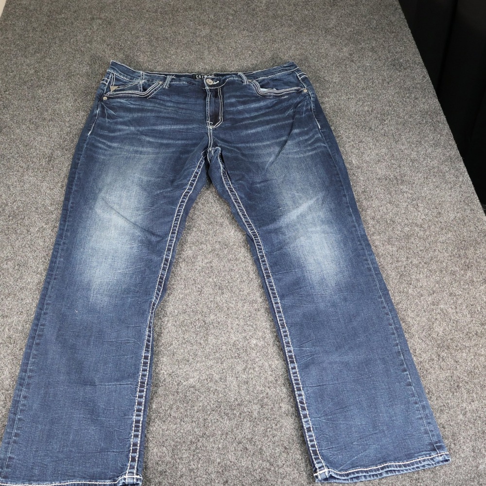 Salvage Anarchy Straight Relaxed Fit Jeans Mens 40L Buckle Dark Wash Stitch